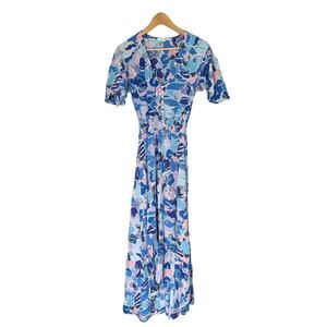 Anthropologie Abel the Label Dress V-Neck Vacation Maxi Women's Sz XS Blue Pink